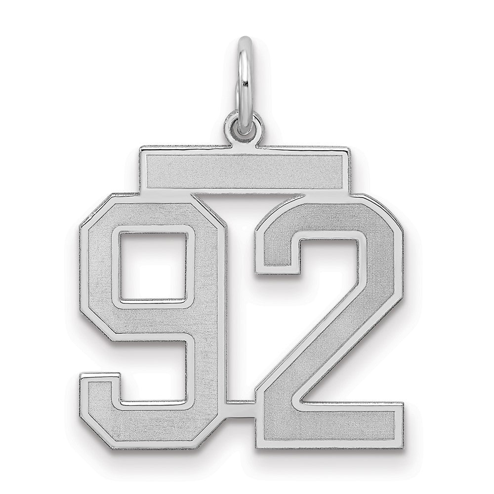 Sterling Silver/Rhodium-plated Satin Number 92 Charm, 22 x 18 mm