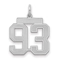 Sterling Silver/Rhodium-plated Satin Number 93 Charm, 22 x 18 mm