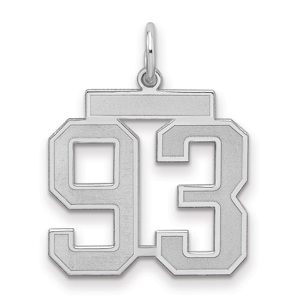 Sterling Silver/Rhodium-plated Satin Number 93 Charm, 22 x 18 mm