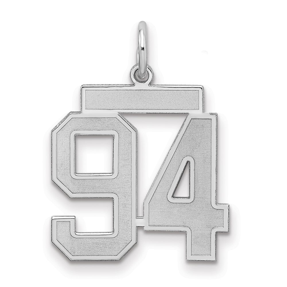 Sterling Silver/Rhodium-plated Satin Number 94 Charm, 22 x 18 mm