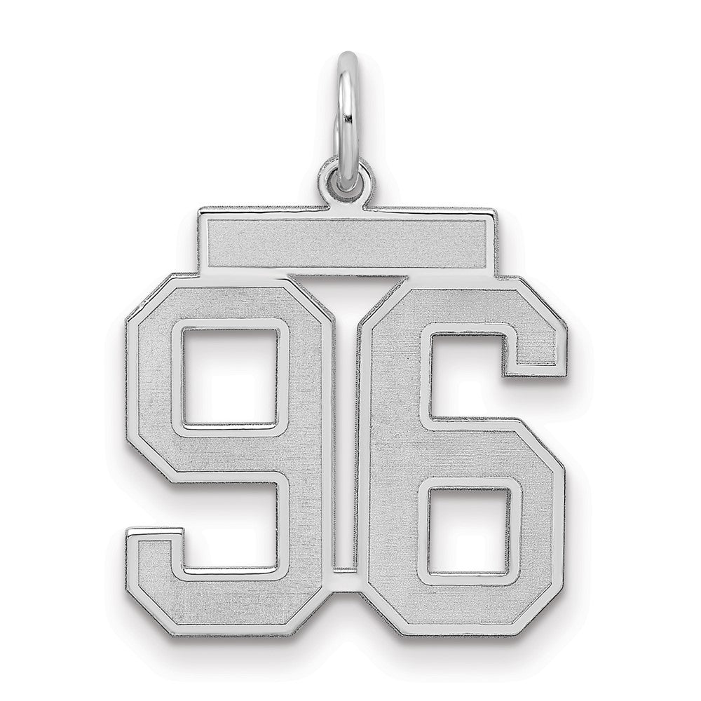 Sterling Silver/Rhodium-plated Satin Number 96 Charm, 22 x 18 mm