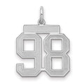 Sterling Silver/Rhodium-plated Satin Number 98 Charm, 22 x 18 mm