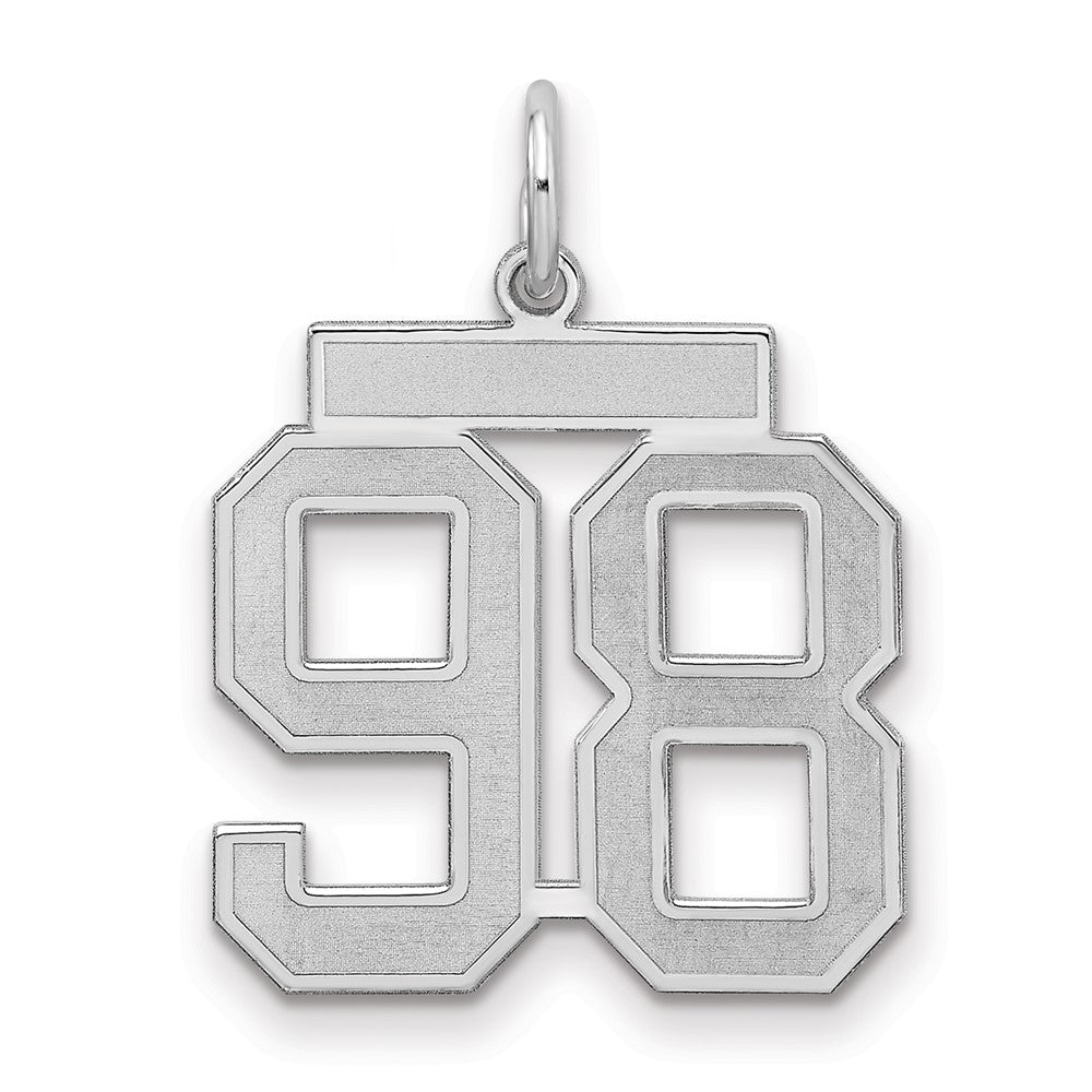 Sterling Silver/Rhodium-plated Satin Number 98 Charm, 22 x 18 mm