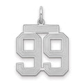 Sterling Silver/Rhodium-plated Satin Number 99 Charm, 22 x 18 mm