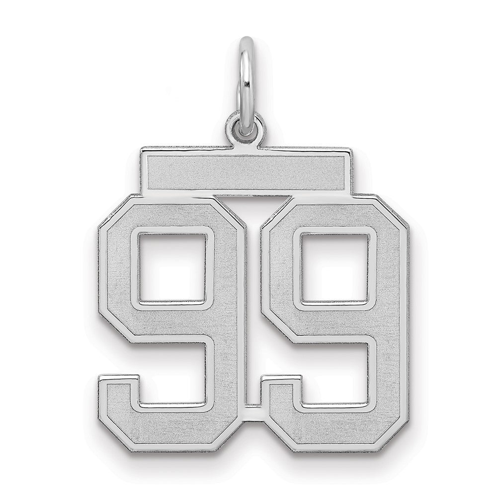 Sterling Silver/Rhodium-plated Satin Number 99 Charm, 22 x 18 mm