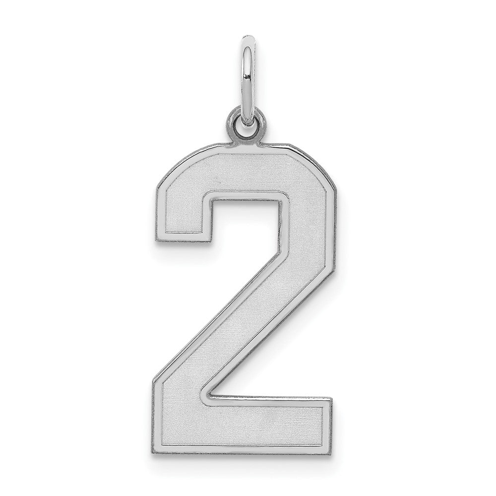 Sterling Silver/Rhodium-plated Satin Number 2 Charm, 25 x 11 mm