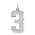 Sterling Silver/Rhodium-plated Satin Number 3 Charm, 25 x 11 mm