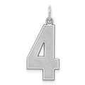Sterling Silver/Rhodium-plated Satin Number 4 Charm, 25 x 11 mm