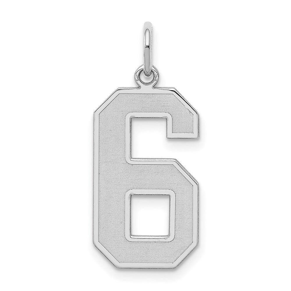 Sterling Silver/Rhodium-plated Satin Number 6 Charm, 25 x 11 mm