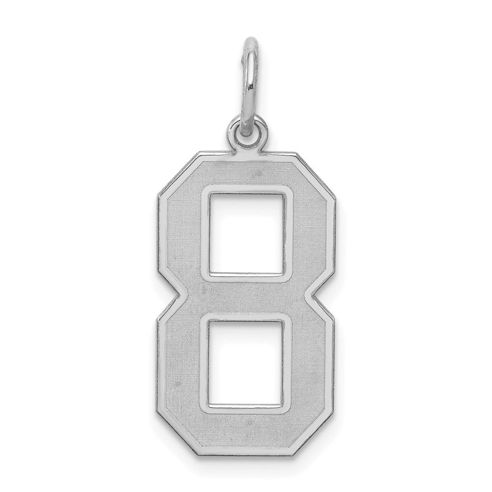 Sterling Silver/Rhodium-plated Satin Number 8 Charm, 25 x 11 mm