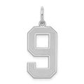 Sterling Silver/Rhodium-plated Satin Number 9 Charm, 25 x 11 mm