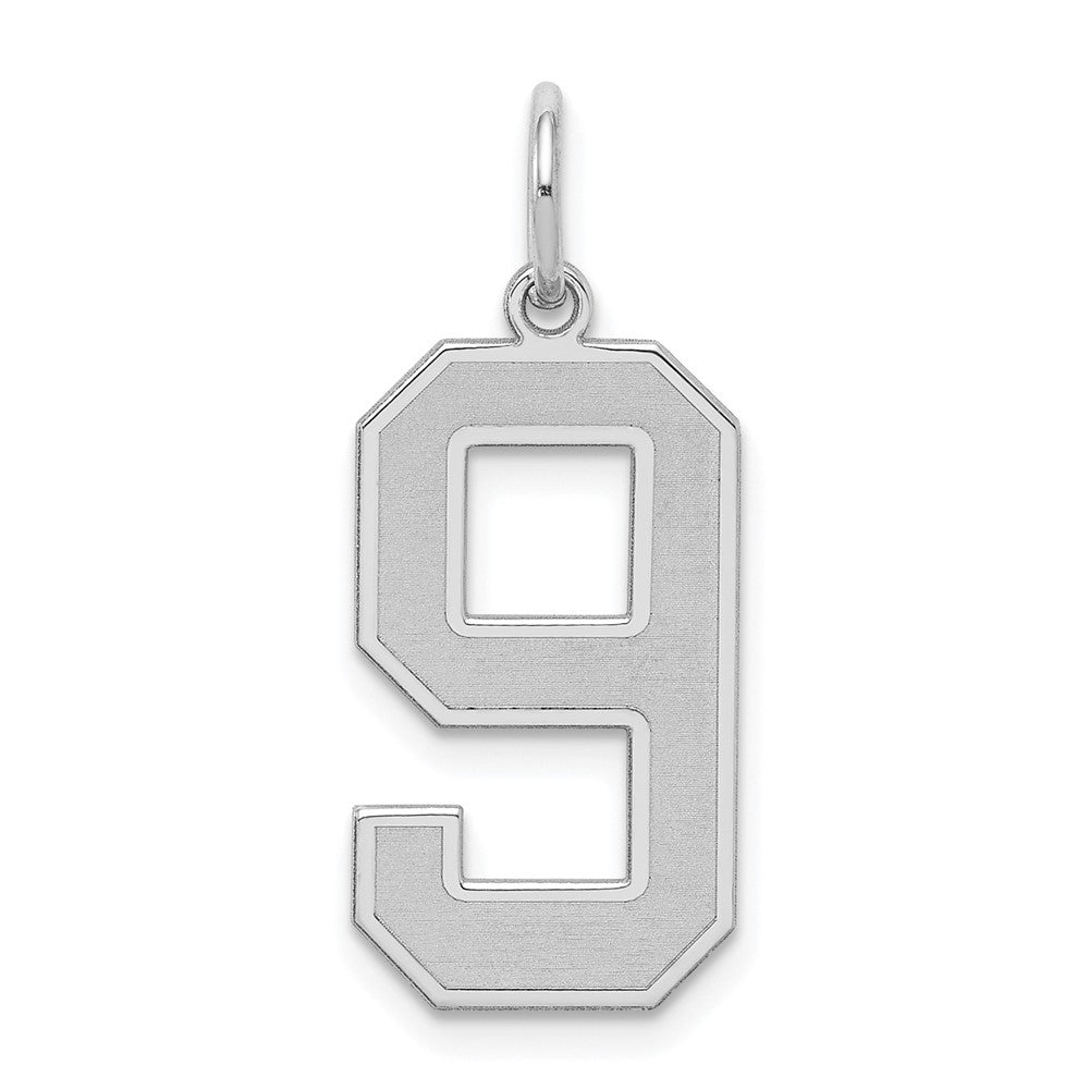 Sterling Silver/Rhodium-plated Satin Number 9 Charm, 25 x 11 mm