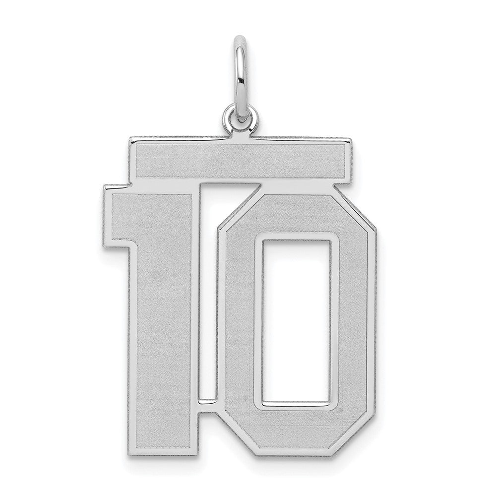Sterling Silver/Rhodium-plated Satin Number 10 Charm, 25 x 21 mm