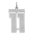 Sterling Silver/Rhodium-plated Satin Number 11 Charm, 25 x 21 mm