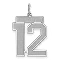 Sterling Silver/Rhodium-plated Satin Number 12 Charm, 25 x 21 mm