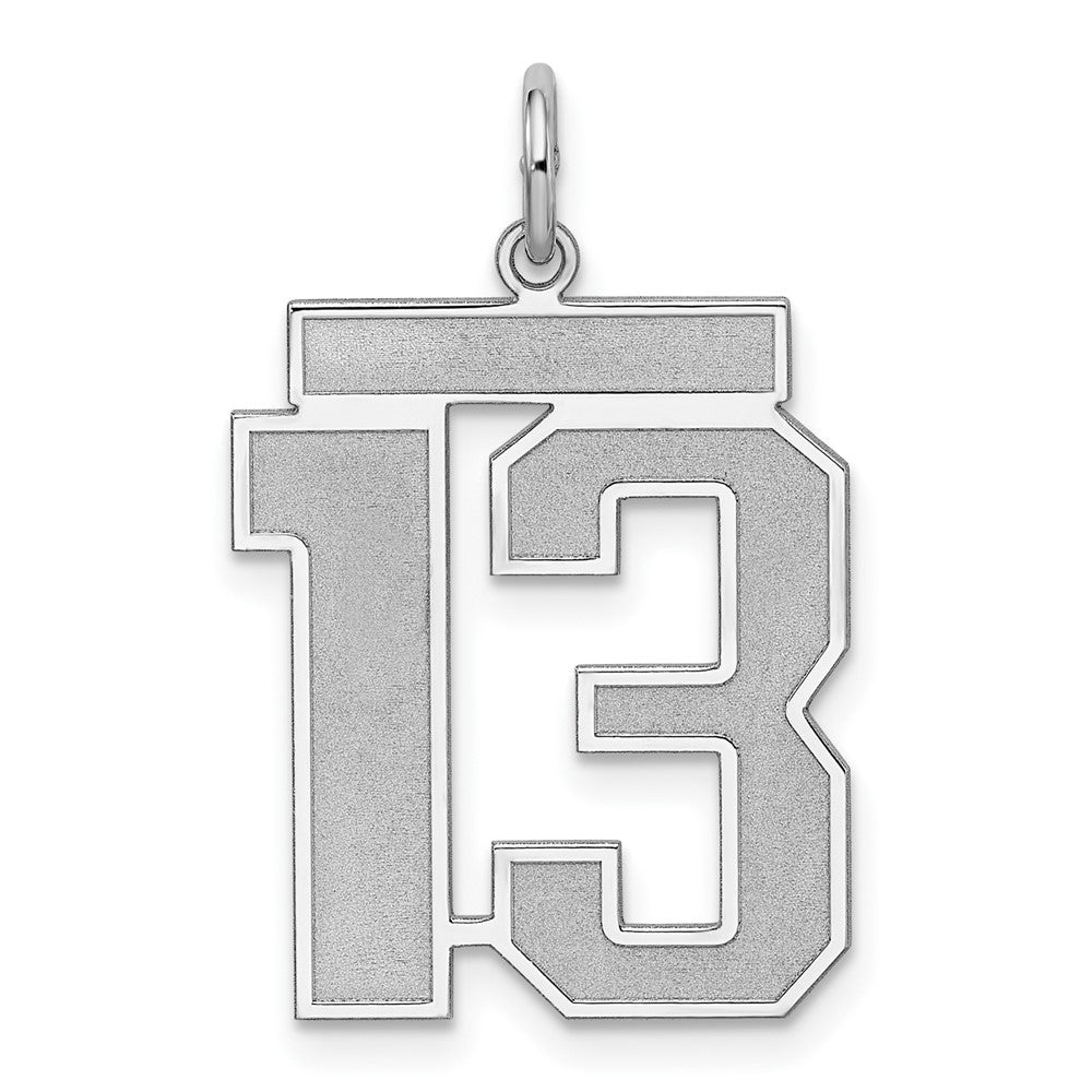 Sterling Silver/Rhodium-plated Satin Number 13 Charm, 25 x 21 mm