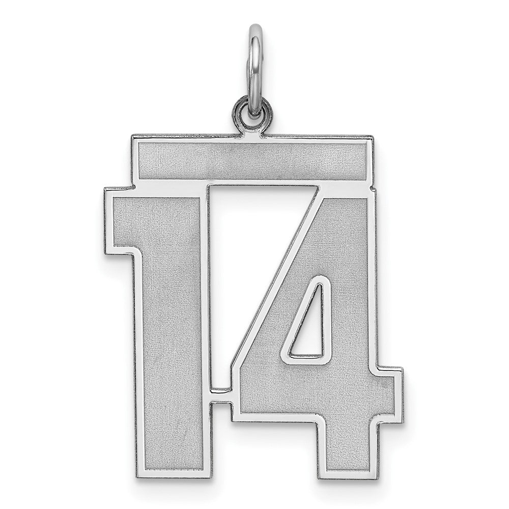 Sterling Silver/Rhodium-plated Satin Number 14 Charm, 25 x 21 mm