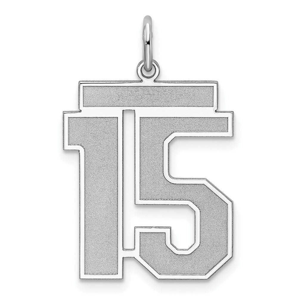 Sterling Silver/Rhodium-plated Satin Number 15 Charm, 25 x 21 mm