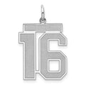Sterling Silver/Rhodium-plated Satin Number 16 Charm, 25 x 21 mm