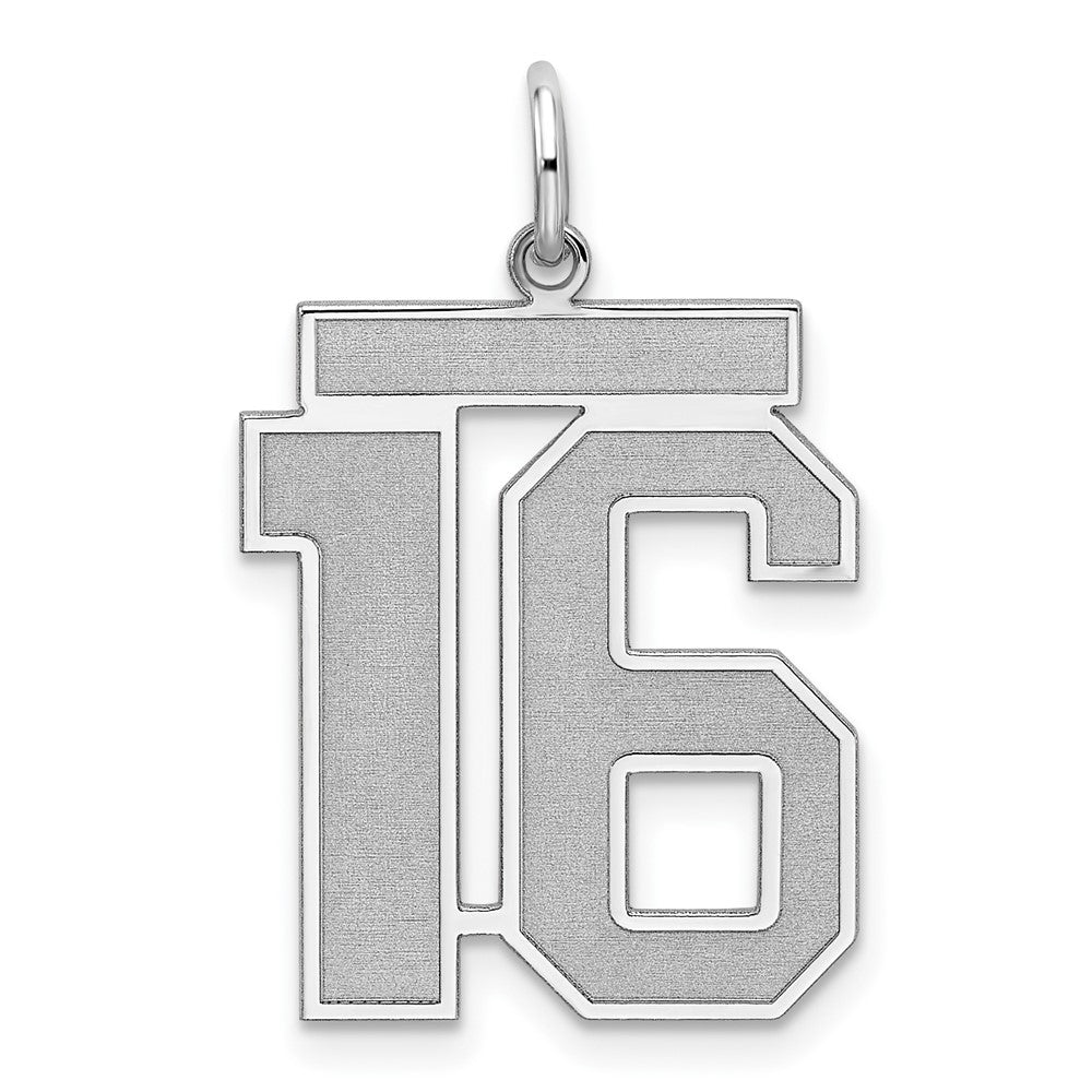 Sterling Silver/Rhodium-plated Satin Number 16 Charm, 25 x 21 mm