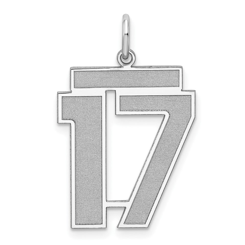 Sterling Silver/Rhodium-plated Satin Number 17 Charm, 25 x 21 mm