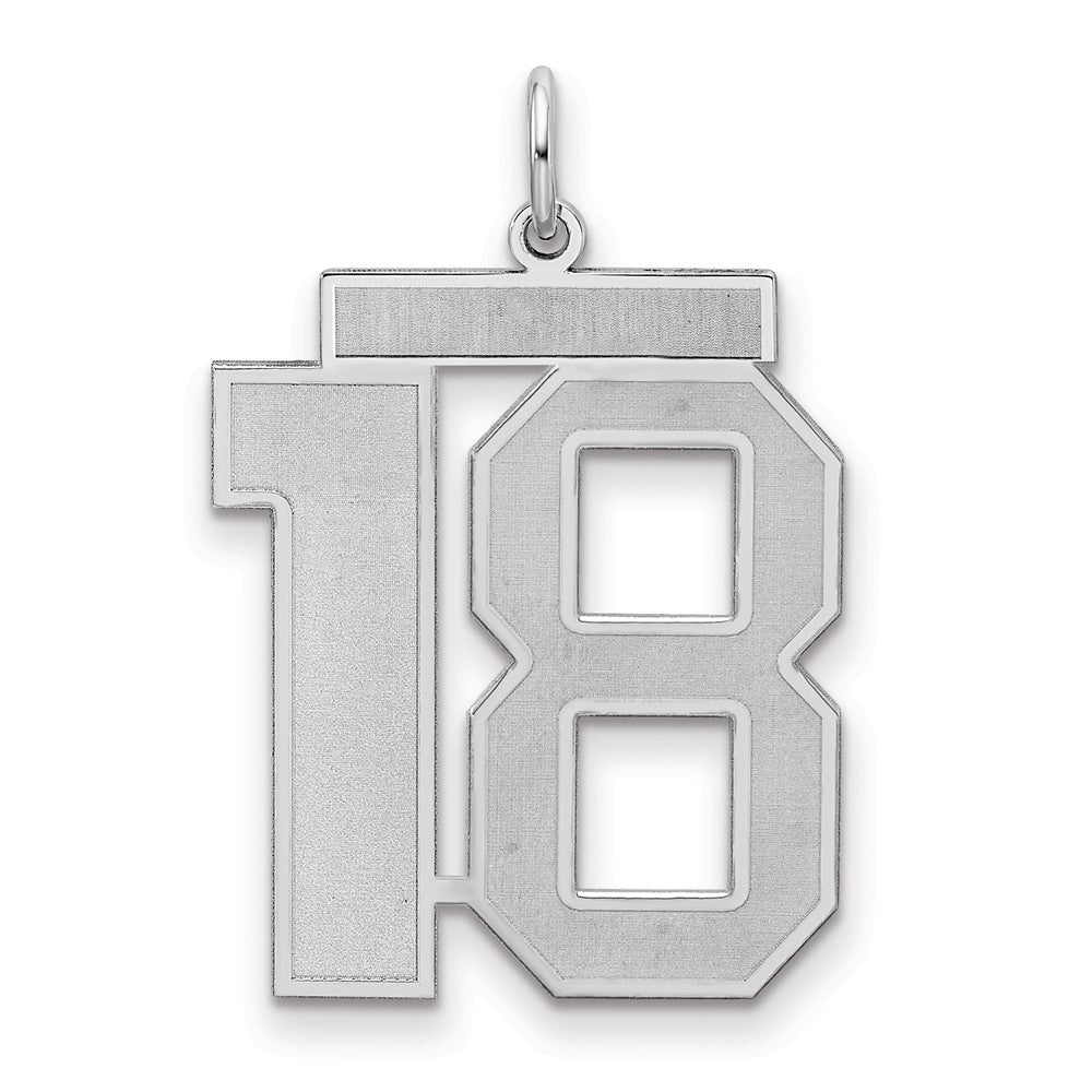 Sterling Silver/Rhodium-plated Satin Number 18 Charm, 25 x 21 mm