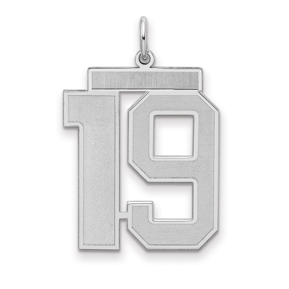 Sterling Silver/Rhodium-plated Satin Number 19 Charm, 25 x 21 mm