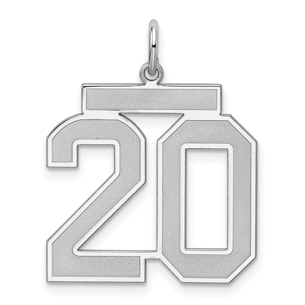 Sterling Silver/Rhodium-plated Satin Number 20 Charm, 25 x 21 mm