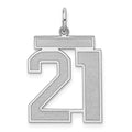 Sterling Silver/Rhodium-plated Satin Number 21 Charm, 25 x 21 mm
