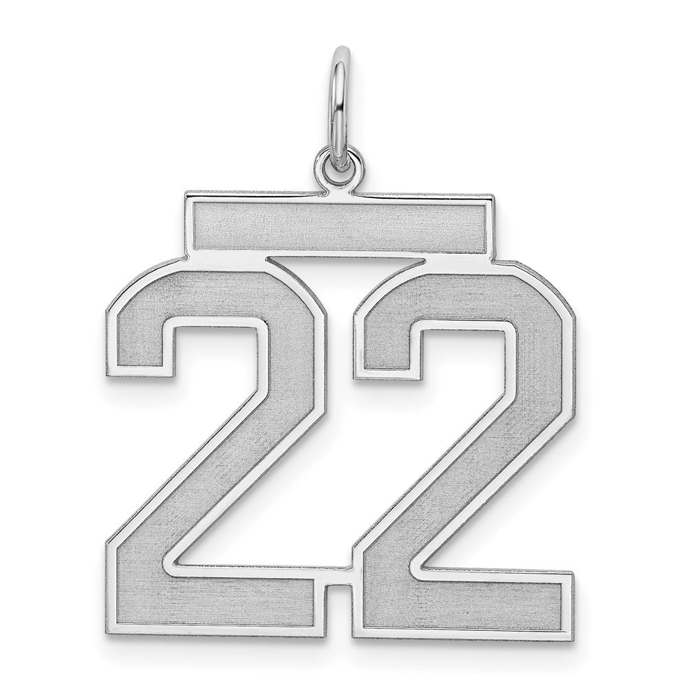 Sterling Silver/Rhodium-plated Satin Number 22 Charm, 25 x 21 mm