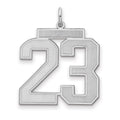 Sterling Silver/Rhodium-plated Satin Number 23 Charm, 25 x 21 mm