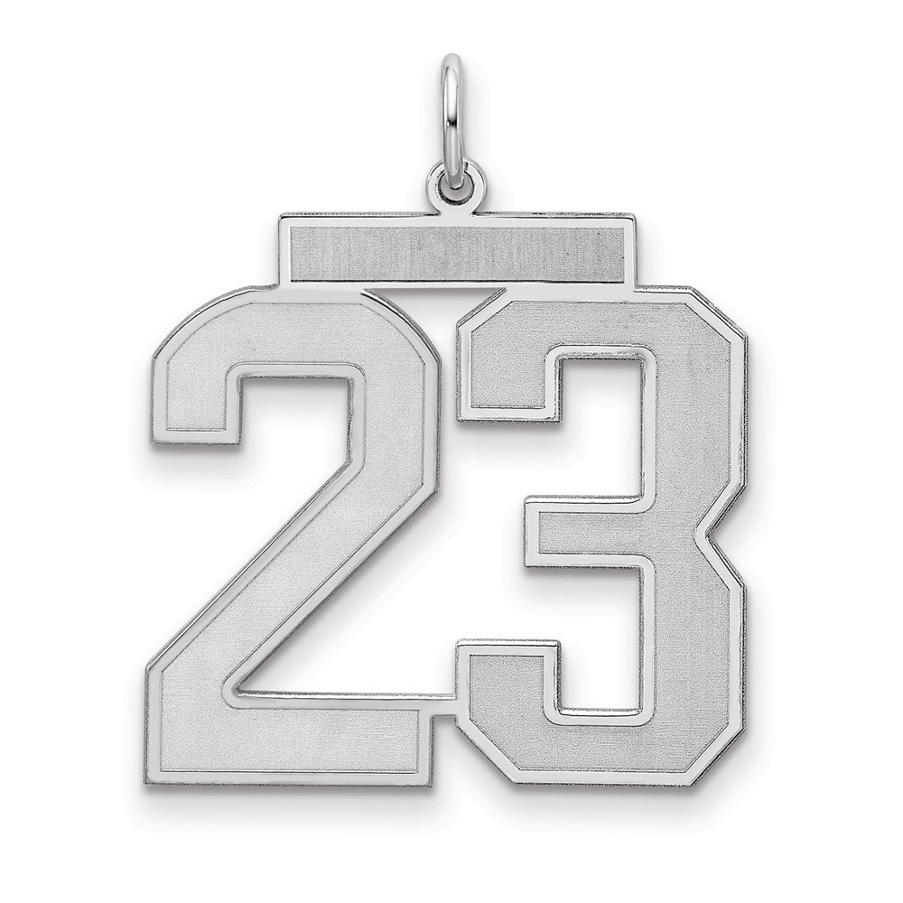 Sterling Silver/Rhodium-plated Satin Number 23 Charm, 25 x 21 mm