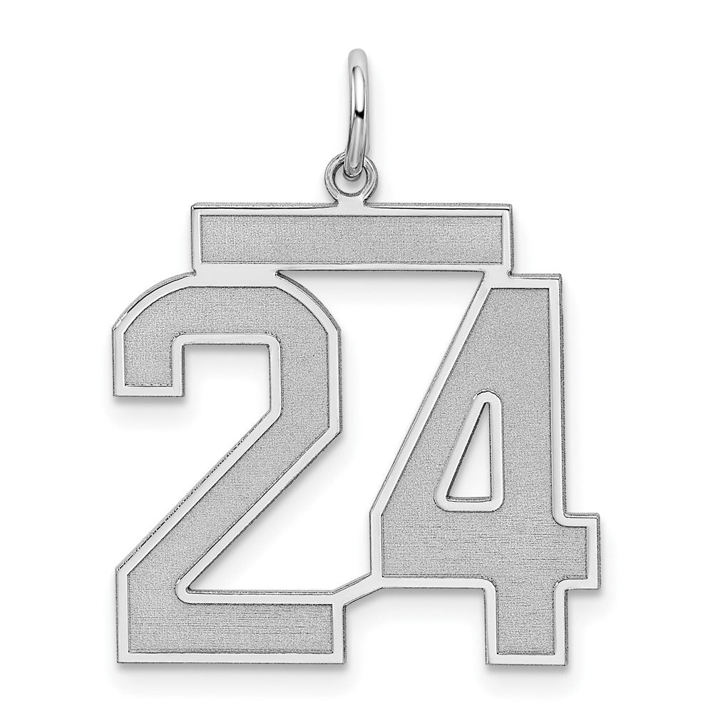 Sterling Silver/Rhodium-plated Satin Number 24 Charm, 25 x 21 mm