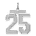 Sterling Silver/Rhodium-plated Satin Number 25 Charm, 25 x 21 mm