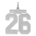 Sterling Silver/Rhodium-plated Satin Number 26 Charm, 25 x 21 mm
