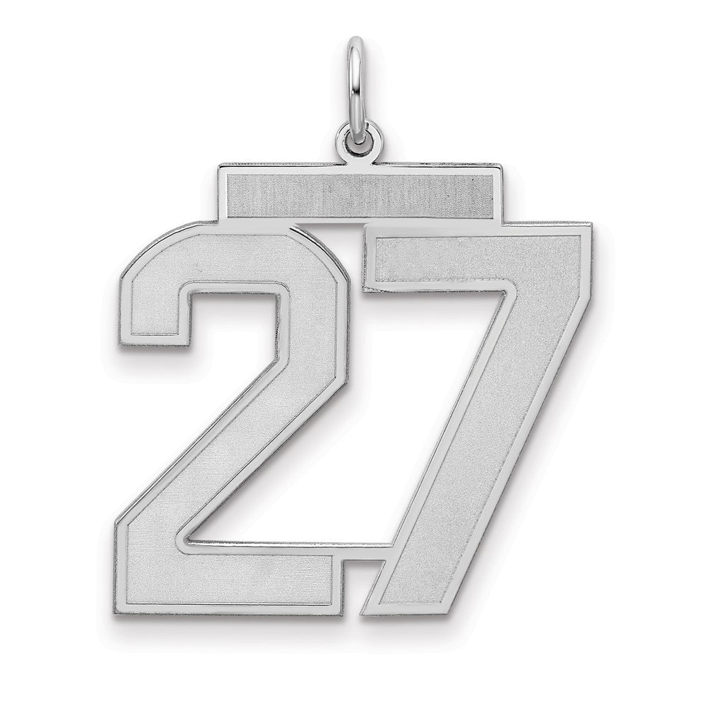 Sterling Silver/Rhodium-plated Satin Number 27 Charm, 25 x 21 mm