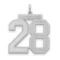Sterling Silver/Rhodium-plated Satin Number 28 Charm, 25 x 21 mm