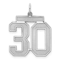 Sterling Silver/Rhodium-plated Satin Number 30 Charm, 25 x 21 mm