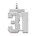 Sterling Silver/Rhodium-plated Satin Number 31 Charm, 25 x 21 mm