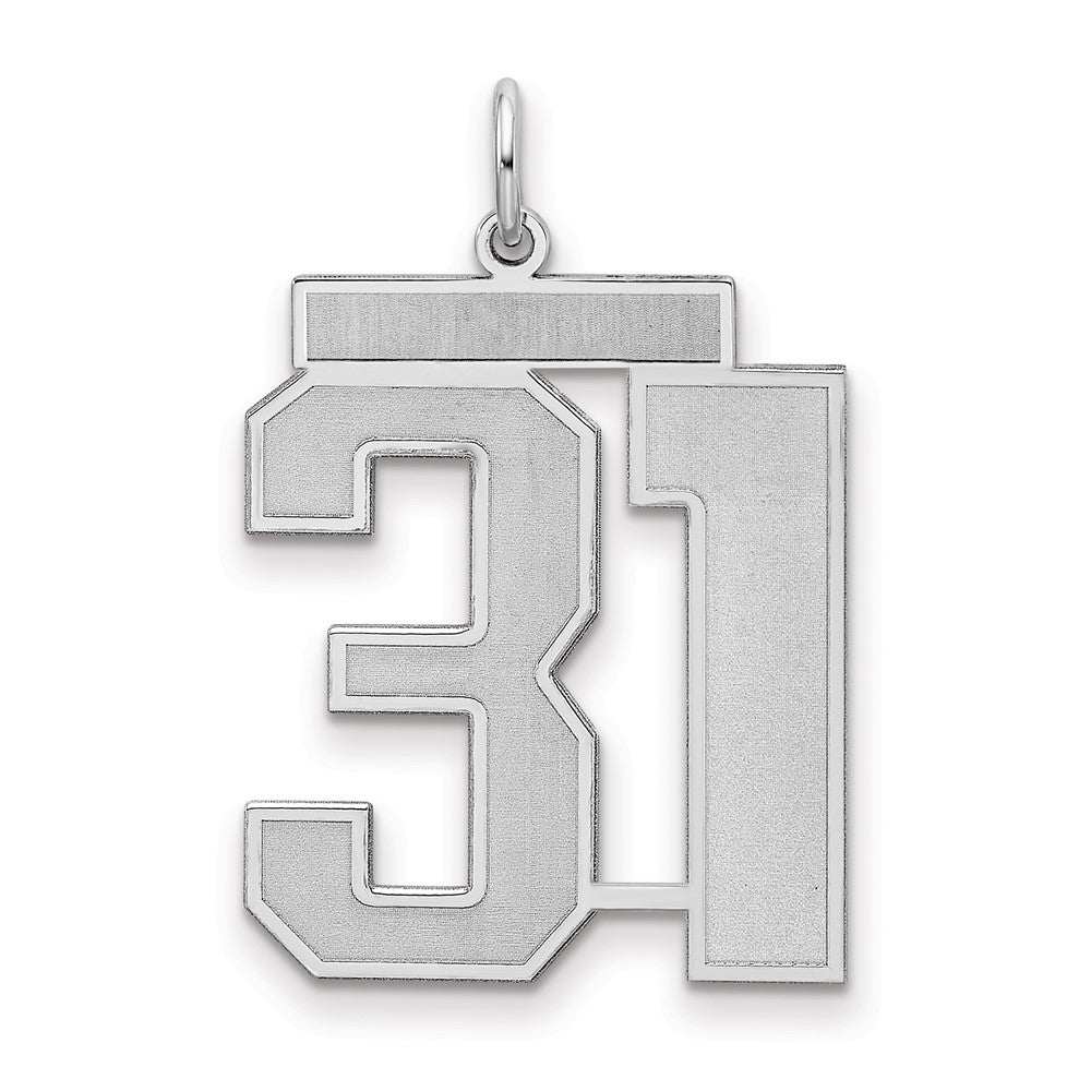 Sterling Silver/Rhodium-plated Satin Number 31 Charm, 25 x 21 mm