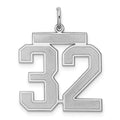 Sterling Silver/Rhodium-plated Satin Number 32 Charm, 25 x 21 mm
