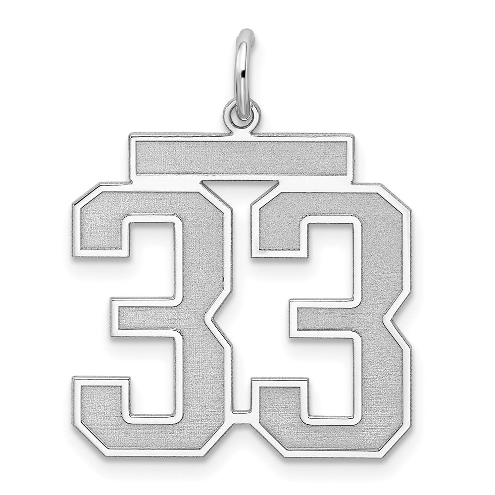 Sterling Silver/Rhodium-plated Satin Number 33 Charm, 25 x 21 mm