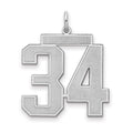 Sterling Silver/Rhodium-plated Satin Number 34 Charm, 25 x 21 mm