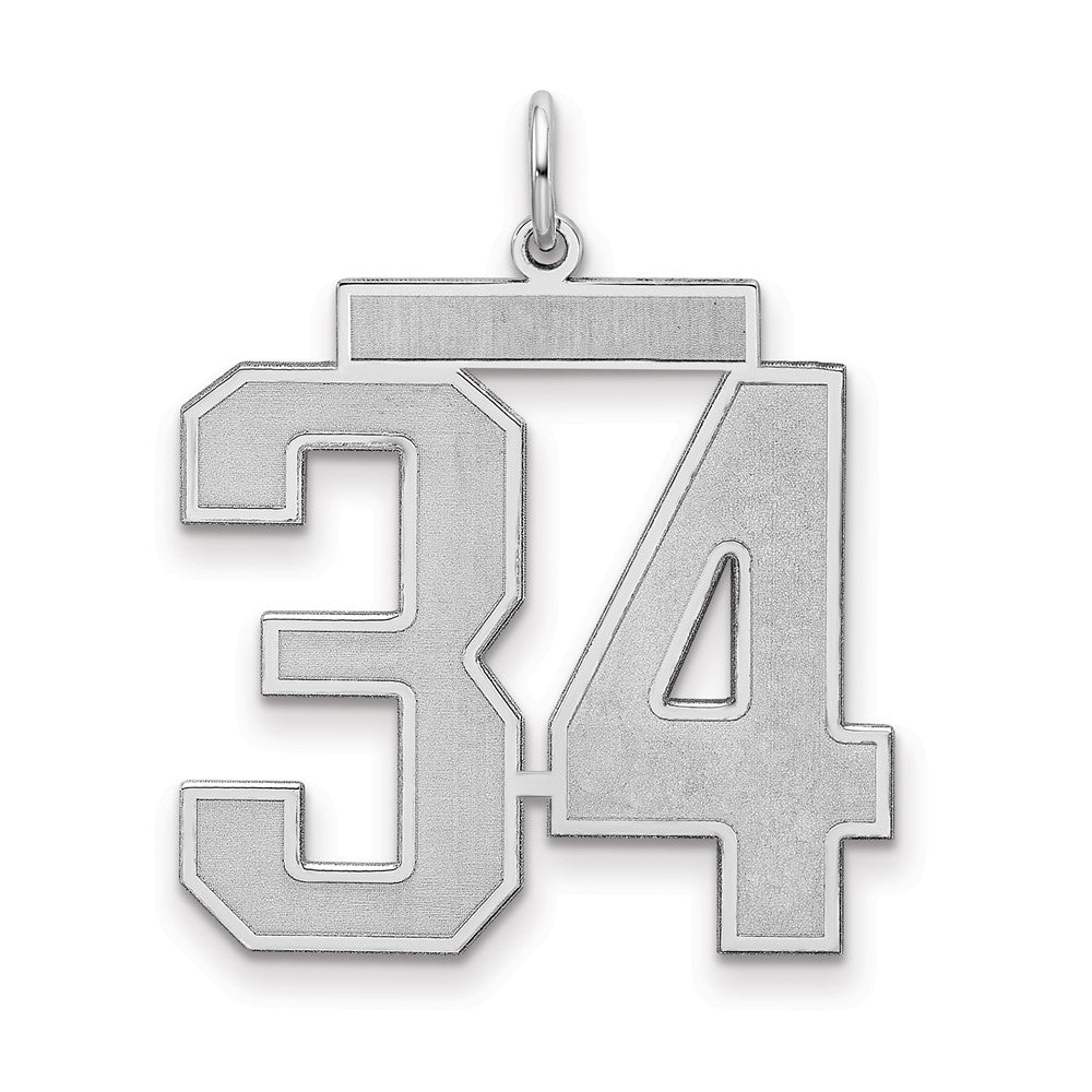 Sterling Silver/Rhodium-plated Satin Number 34 Charm, 25 x 21 mm