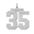 Sterling Silver/Rhodium-plated Satin Number 35 Charm, 25 x 21 mm