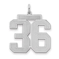 Sterling Silver/Rhodium-plated Satin Number 36 Charm, 25 x 21 mm