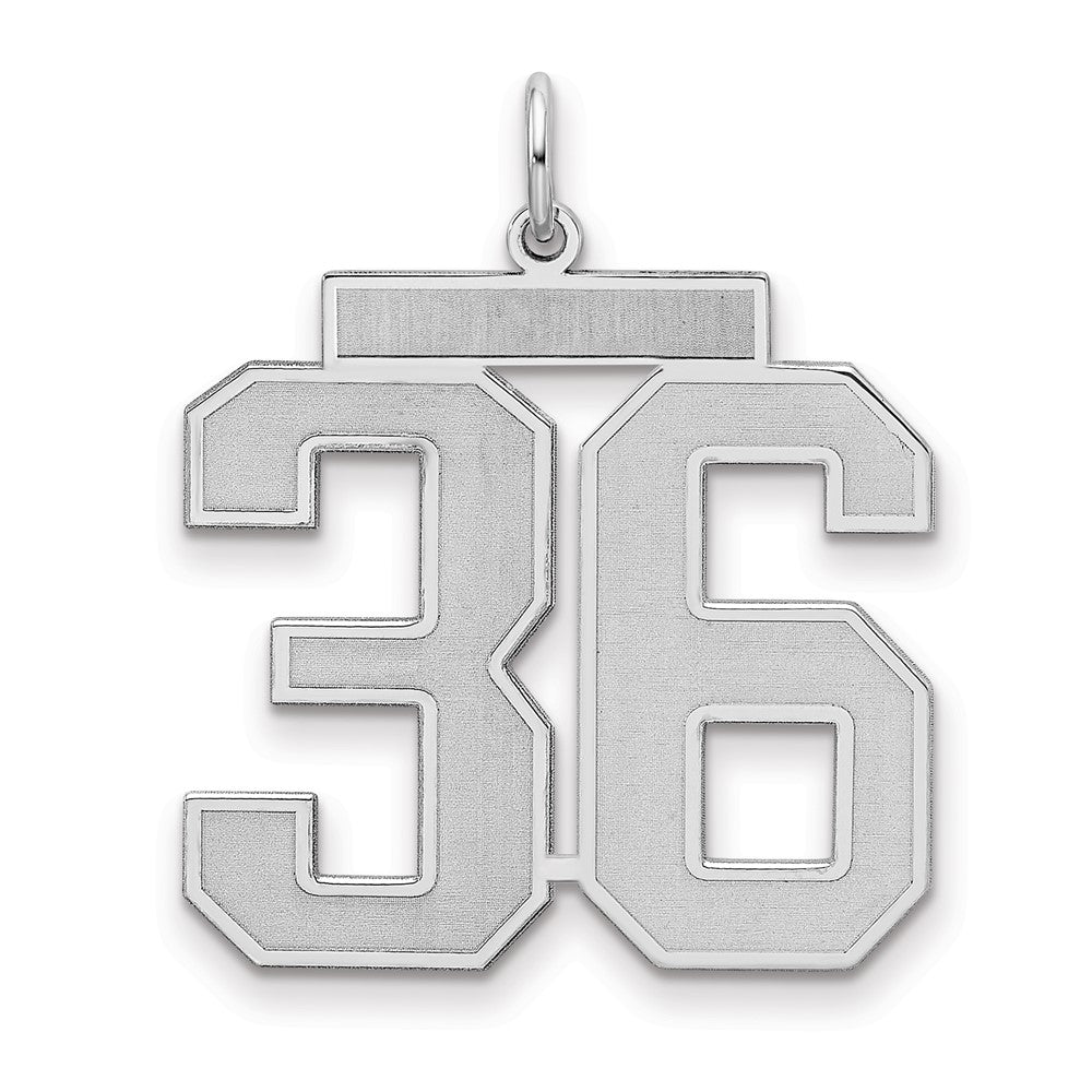 Sterling Silver/Rhodium-plated Satin Number 36 Charm, 25 x 21 mm