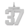Sterling Silver/Rhodium-plated Satin Number 37 Charm, 25 x 21 mm