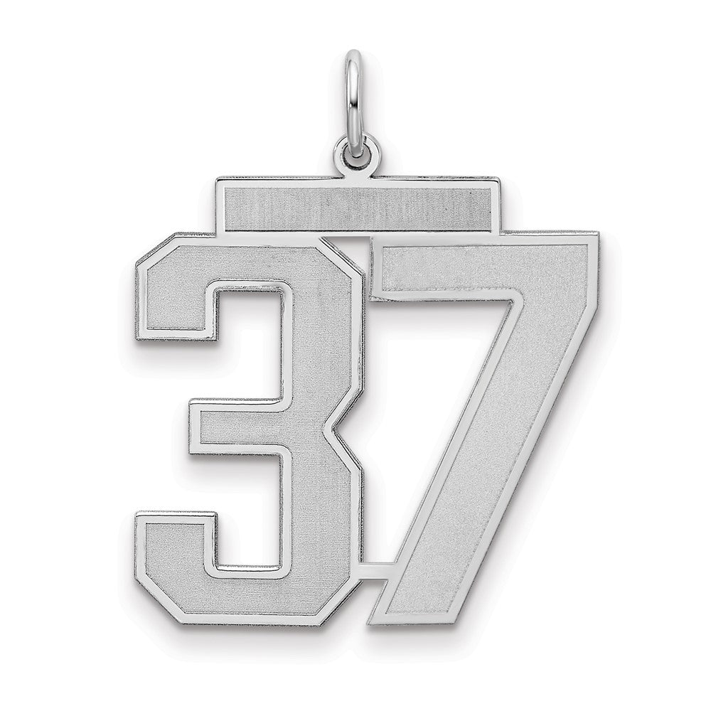 Sterling Silver/Rhodium-plated Satin Number 37 Charm, 25 x 21 mm