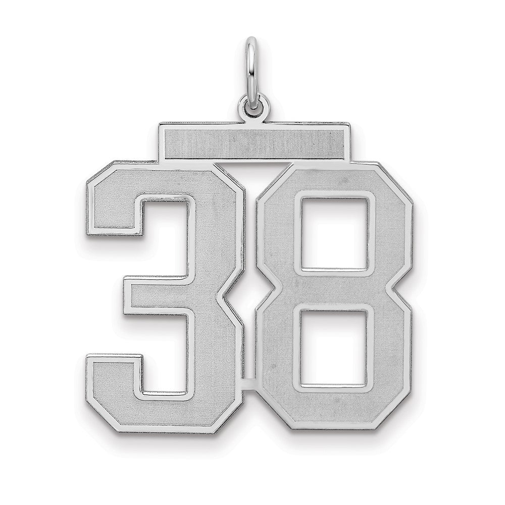 Sterling Silver/Rhodium-plated Satin Number 38 Charm, 25 x 21 mm